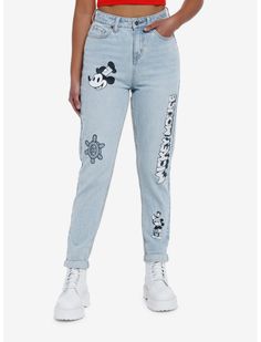 Disney Mickey Mouse Steamboat Willie Mom Jeans Disney Jeans, Mickey Mouse Steamboat Willie, Mickey Mouse Donald Duck, Steamboat Willie, Quirky Fashion, Plus Size Fits, All Aboard, Socks And Tights, Sweaters And Jeans