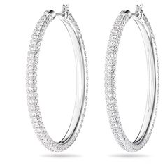 Find the perfect gift for Mother’s Day or any other occasion with this timeless pair of hoops, decorated with crystal pavé for that special Swarovski sparkle. The delicate, rhodium-plated design is easy to wear with any outfit, from day to evening. Details: Article no.: 5389432 Length: 1 3/8 inches Material: Crystals, Rhodium plated Color: White Collection: Stone Weight (individual piece): 0.1 oz Stone Hoop Earrings, White Hoop Earrings, Thoughtful Gifts For Her, Swarovski Stones, Stone Collection, Gift For Mother, Large Hoop Earrings, Swarovski Earrings, Swarovski Jewelry