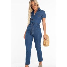 Rebellious Fashion Medium Wash Denim Jumpsuit. Us Size 6 Uk Size 10 Summer Denim Blue Fitted Jumpsuits And Rompers, Summer Denim Jumpsuits And Rompers For Work, Fitted Jumpsuits And Rompers With Pockets For Day Out, Summer Workwear Medium Wash Jumpsuits And Rompers, Fitted Blue Denim Jumpsuit For Summer, Blue Fitted Denim Jumpsuit For Summer, Blue Fitted Denim Jumpsuit For Day Out, Fitted Blue Denim Jumpsuit For Day Out, Fitted Dark Wash Summer Jumpsuit