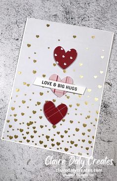 a card with hearts on it that says love b big hugs