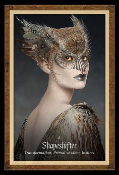 an image of a woman with feathers on her head and dress made to look like a bird