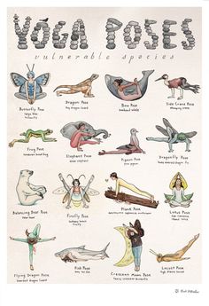 yoga poses illustrated on white paper with text