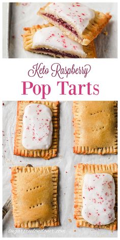 keto raspberry pop tarts with white frosting on top and red sprinkles