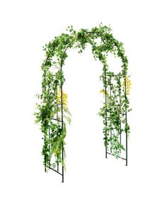 an arch covered in vines and yellow flowers