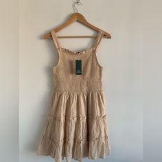 Wild Fable From Target, New With Tags ! Lightweight And Flowy, Perfect For A Summer Day. Tan/ Beige Colored Dress With Ruched Scrunchy Top And Chunky Straps. I’d Be Happy To Accept An Offer For This Located In Bin D Beige Cotton Mini Dress With Ruffle Hem, Beige Ruched Sundress For Summer, Beige Smocked Bodice Mini Dress For Summer, Beige Mini Dress With Smocked Bodice For Summer, Beige Summer Sundress With Smocked Back, Summer Beige Mini Dress With Ruffle Hem, Casual Cream Sundress With Ruffles, Beige Ruffled Casual Sundress, Summer Beige Sundress With Smocked Bodice