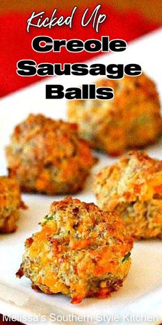 crab cake sausage balls on a white plate