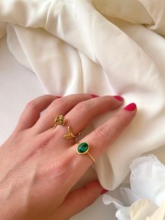 This minimalist adjustable ring is made of stainless steel, lead and nickel free, plated with 14k gold and set with imitation malachite stone. (mix of natural stone, dyes and resin) A dreamy adjustable ring you will not regret adding to your jewelry box! Find Rose ring here: https://www.etsy.com/uk/listing/1020621839/rose-adjustable-gold-ring-nature?click_key=073519728126ec8171d1ac09573386f418e7828c%3A1020621839&click_sum=9ecbe9cc&ga_search_query=ring&ref=shop_items_search_3&frs=1&sts=1 Find Mal Trendy Oval Rings For Gifts, Minimalist Adjustable Stainless Steel Rings, Adjustable Emerald Open Ring, Adjustable Minimalist Emerald Ring For Everyday, Adjustable Open Emerald Ring, Adjustable Minimalist Emerald Open Ring, Adjustable Oval Emerald Ring For Gift, Adjustable Oval Metal Rings, Modern Oval Midi Rings For Gift