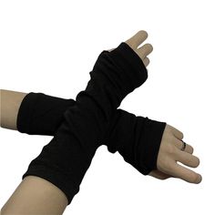 two hands with black gloves on each arm