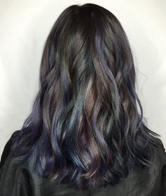 Dark Moonstone Oil Slick Hair, Slick Hair, Fall Winter Hair Color, Dark Brunette Hair, Rainbow Hair Color, Birthday Hair, Fun Hair, Winter Hair Color, Oil Slick