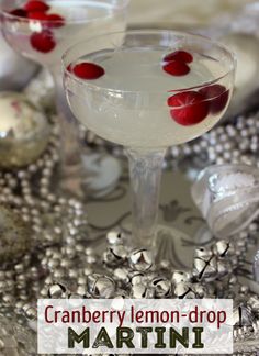 cranberry lemon - drop martini is served in coupe glasses