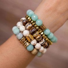 Bracelets With Beads, Neutral Bracelets, Stacked Beaded Bracelets, Handmade Beaded Bracelets, Bedroom Cupboards, Stack Bracelets, Handmade Stuff, Amazonite Bracelet, Beading Crafts