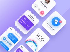 several different app icons displayed on a purple and blue background with the same color scheme