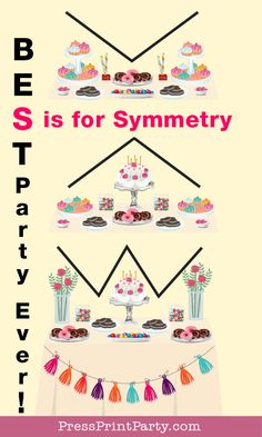 a poster with the words be siss for symmetrically and an image of cake on it