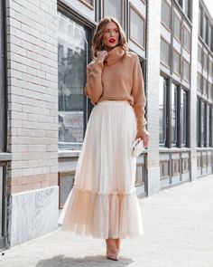 Over 50 Ways to Wear a Tulle Skirt Anytime & Anywhere - YOUR TRUE SELF BLOG Cream Tulle Skirt, Tulle Skirt Outfit, Tulle Skirts Outfit, Off Shoulder Evening Gown, Tulle Maxi Skirt, Sunday Style, Modest Clothing, Mini Skater Dress, Fall 2023