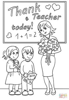 a teacher is giving flowers to her students in front of a chalkboard with the words thank