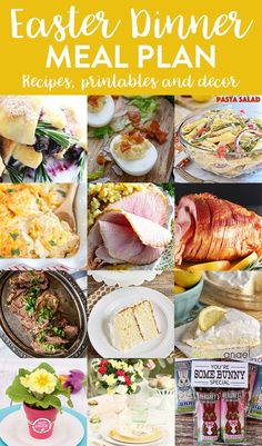 an easter dinner meal plan with pictures of food