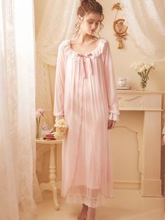 [$59.75]Light Pink Retro Tulle Nightgown Night Gown Aesthetic, Gown Aesthetic, Pink Nightgown, Vintage Nightgown, Pink Retro, Aesthetic Pink, Contrast Trim, Night Dress, Classy Outfits