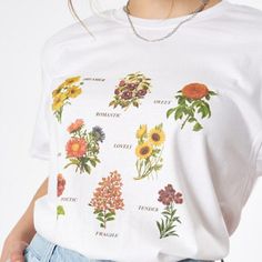 Oversized Short Sleeved T-Shirt In White Flowers Meaning Print Crew Neck Available In Sizes S / M / L / Xl 100% Cotton Machine Wash Made In Europe Model Wears Size M And Is 179cm/5'10" Tall Oversized Floral Print T-shirt For Spring, White Casual T-shirt With Plant Print, Casual White T-shirt With Plant Print, Cute Oversized T-shirt For Spring, Trendy White T-shirt With Floral Print, White Botanical Style T-shirt For Summer, Floral Print T-shirt For Summer, White Floral Print T-shirt Relaxed Fit, Summer Floral Print T-shirt For Everyday