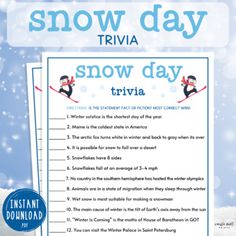 the winter trivia is shown in blue and white