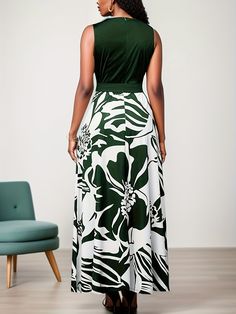 kkboxly Floral Print Round Neck Sleeveless Tie Waist Dress, Vintage St – Kkboxly™ Green Floral Print Maxi Sleeveless Dress, Sleeveless Stretch Floral Print Maxi Dress, Stretch Sleeveless Floral Print Maxi Dress, Sleeveless Stretch Maxi Dress With Floral Print, Stretch Sleeveless Maxi Dress With Floral Print, Green Sleeveless Non-stretch Maxi Dress, Tie Waist Dress, Waist Dress, Dress Vintage