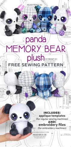 the instructions for how to make an adorable panda bear plush toy with free sewing pattern