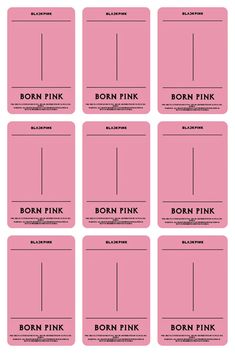 six pink labels with the names of different types of items in each one, and two are