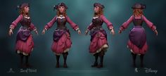 three different views of a woman in pirate costumes