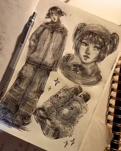 a drawing of two people wearing winter clothes