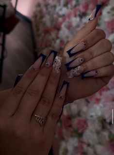 Royal Blue Prom Nails, Navy Blue Nail Designs, Blue Gold Nails, Royal Blue Nails Designs, Blue Prom Nails, Blue And Silver Nails, Blue And White Nails