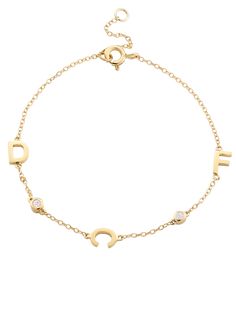 The Initial Bracelet with Diamonds - 14K Yellow Gold Initial Bracelet Gold, Rose Gold Initial, Bracelet With Diamonds, Sentimental Jewellery, Bracelet Initial, Arm Party, Diamond Chain, Initial Bracelet, Delicate Chain