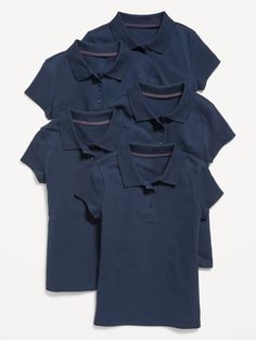 pack includes 5 uniform polo shirts rib-knit collar short sleeves three-button placket vented sides at hem online exclusive slightly fitted hits below waistmachine wash according to the care instruction label  . Best Holiday gift for Kids , perfect Polos for Christmas! School Uniform Kids, Navy Uniforms, First Day Of School Outfit, Navy Blue Shirts, Uniform Shirts, Pique Polo Shirt, School Outfit, Knit Collar, Polo Shirts