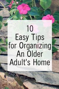 flowers growing out of rocks with the words 10 easy tips for organizing an older adult's home