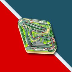 a close up of a race track on a red, blue and green background with white lines