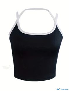 Orcajump - Cross Front Halter Neck Top, Y2K Spaghetti Strap Halter Top For Summer, Women's Clothing White Halter Neck Top For Sports, Black Spaghetti Strap Sports Top, Fitted Black Racerback Camisole, Summer Camisole Crop Top For Sports, Summer Sports Cami Crop Top, Summer Sports Camisole Crop Top, Sporty Fitted Camisole For Summer, Sporty Fitted Summer Camisole, Summer Workout Tops With Straps