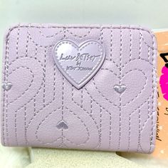 Betsey Johnson Purple Heart Lb Money Wallet New Trendy Purple Wallet Perfect As A Gift, Heart-shaped Pink Wallet As Gift, Alt Wardrobe, Pink Heart-shaped Wallet For Gift, Luxury Purple Wallet, Betsey Johnson Wallet, Money Wallet, Purse Essentials, Wardrobe Wishlist