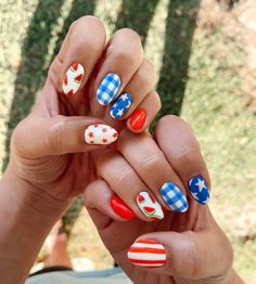 25 Gorgeous 4th of July Nails that Scream Patriotism 4th Of July Nail, Western Nails, Watermelon Nails, Colorful Nails