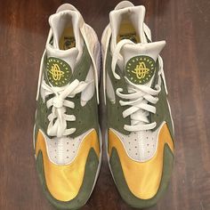 Custom Colors, Never Worn, Stored In Box Nike Gold Casual Sneakers, Nike Casual Gold Sneakers, Casual Gold Nike Sneakers, Green Casual Huaraches With Round Toe, Casual Green Huaraches With Round Toe, Nike Air Max Wright, White And Gold Sneakers, Black Shoes Sneakers, New Nike Air Force