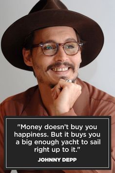 a man wearing a hat and glasses with a quote about money doesn't buy you happiness but it buys you a big enough