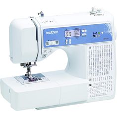 the brother sewing machine is white and blue