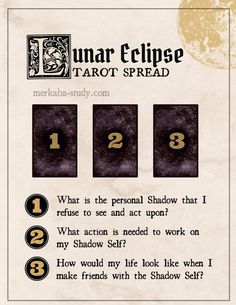 a page from the lunar eclipse tarot spread, with numbers and symbols on it