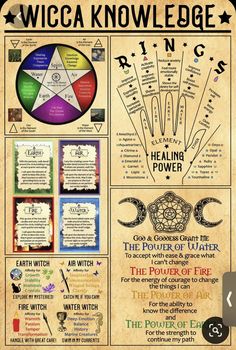 a poster with the words wicca knowledge and other things on it