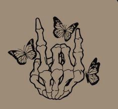 a drawing of a hand with butterflies on it