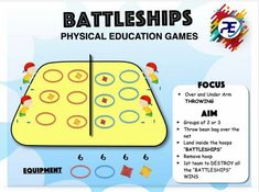 an advertisement for a game called battleships physical education games, with instructions on how to play the game