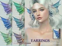 an animated image of a woman with white hair and dragon wings on her head,