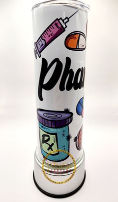 a glass with the word phae painted on it