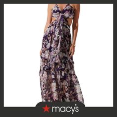 in stock Purple Kitsune, Halter Maxi Dress, Astr The Label, Halter Maxi, Halter Maxi Dresses, Purple Floral, Purple Dress, The Label, Cut Out