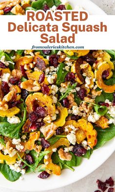 roasted delicata squash salad on a white plate