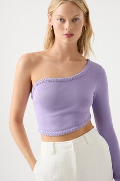 One Shoulder Knit Top For Spring, Fitted One Shoulder Knit Top For Spring, Fitted One-shoulder Knit Top For Spring, Fitted Knit Top With Asymmetrical Neckline, Cropped Knit Top, Jumper Denim, Knit Jumpsuit, Denim Accessories, Fashion 101