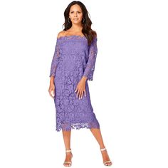 Look great from every angle in this charming allover lace dress featuring so-pretty scalloped edging. Elasticized neckline, three-quarter bell sleeves. Fully lined body. Dress 16, Lace Detail, Sleeve Styles, Off The Shoulder, Bell Sleeves, Off Shoulder Dress, Looks Great, Shoulder Dress, Lace Dress