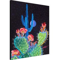 a painting of a cactus in the night sky